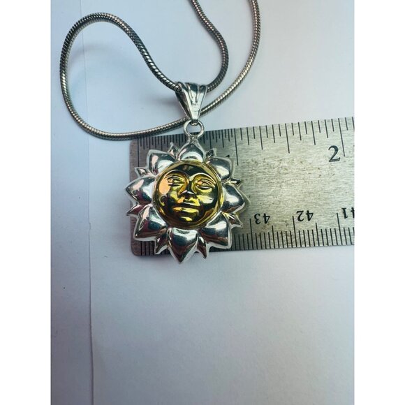 Estate Sterling Silver 925 Sunburst Face Pendant w/ Rope Chain 22” Spring Ring 2 - Picture 6 of 12